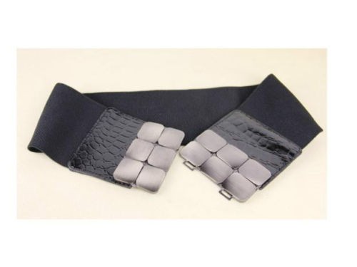 Elastic Stretch Black Square Metal Design Belt