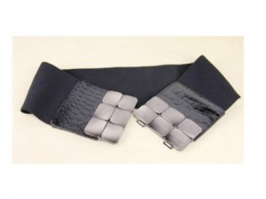 Elastic Stretch Black Square Metal Design Belt